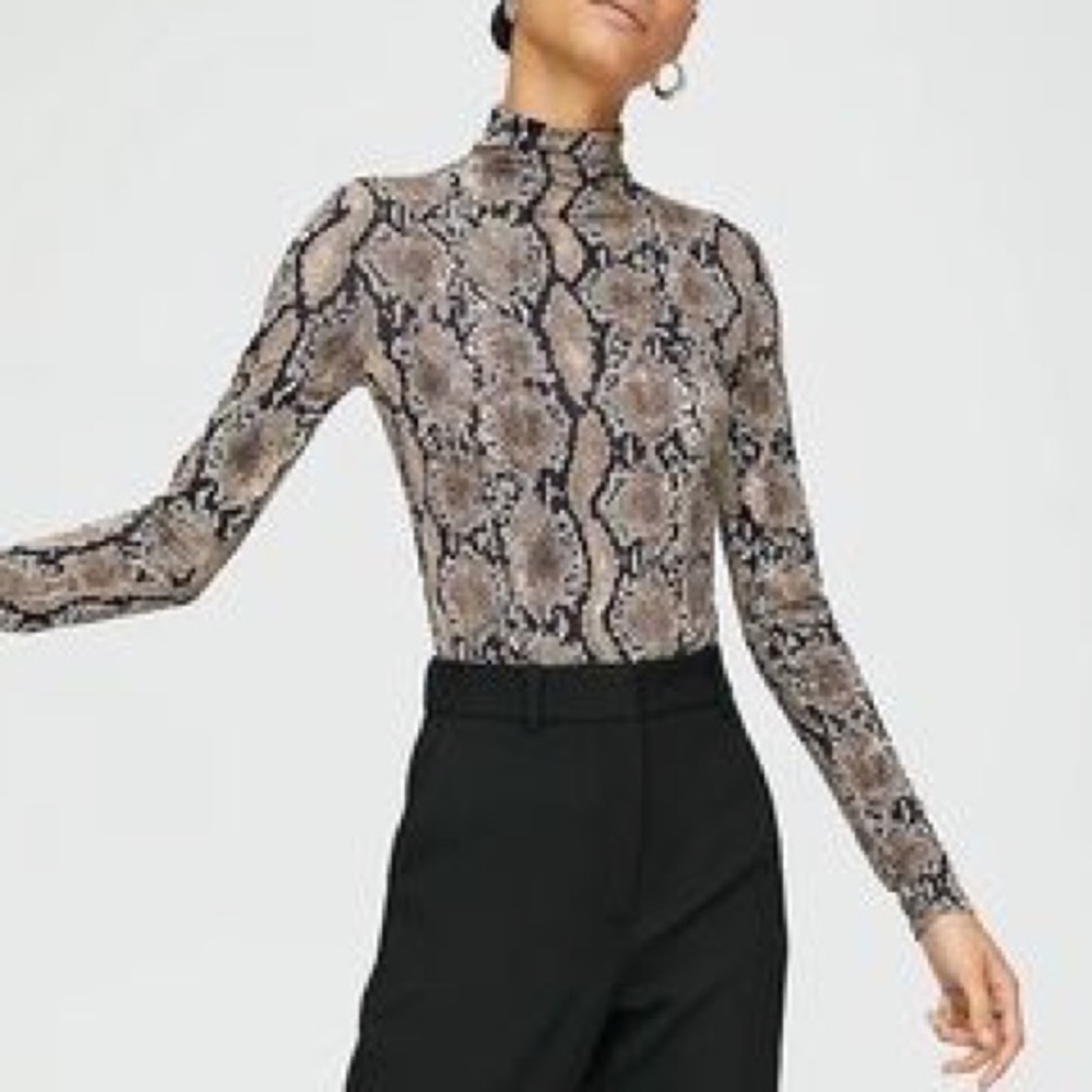 NEW Zara Knit Lurex Shimmer Python Snakeskin Mockneck Long-Sleeved Sweater Retro
